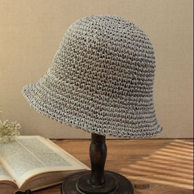 バケットハット 手編み風ナチュラルつば広バケットハット