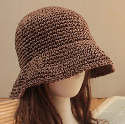 バケットハット 手編み風ナチュラルつば広バケットハット