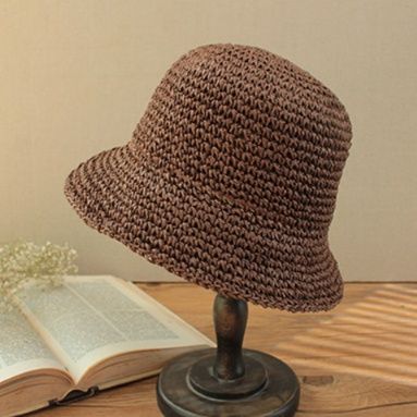 バケットハット 手編み風ナチュラルつば広バケットハット