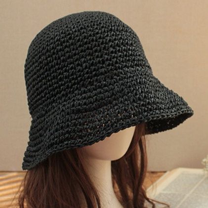 バケットハット 手編み風ナチュラルつば広バケットハット