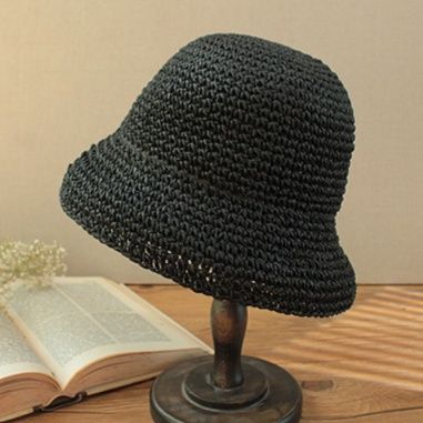 バケットハット 手編み風ナチュラルつば広バケットハット