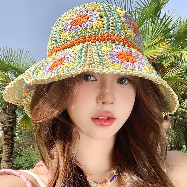 バケットハット 花モチーフ手編みバケットハット