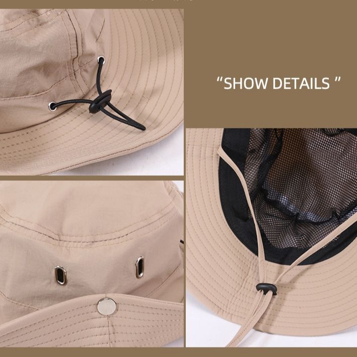 バケットハット 紐付きつば広バケットハット日除け機能性帽子