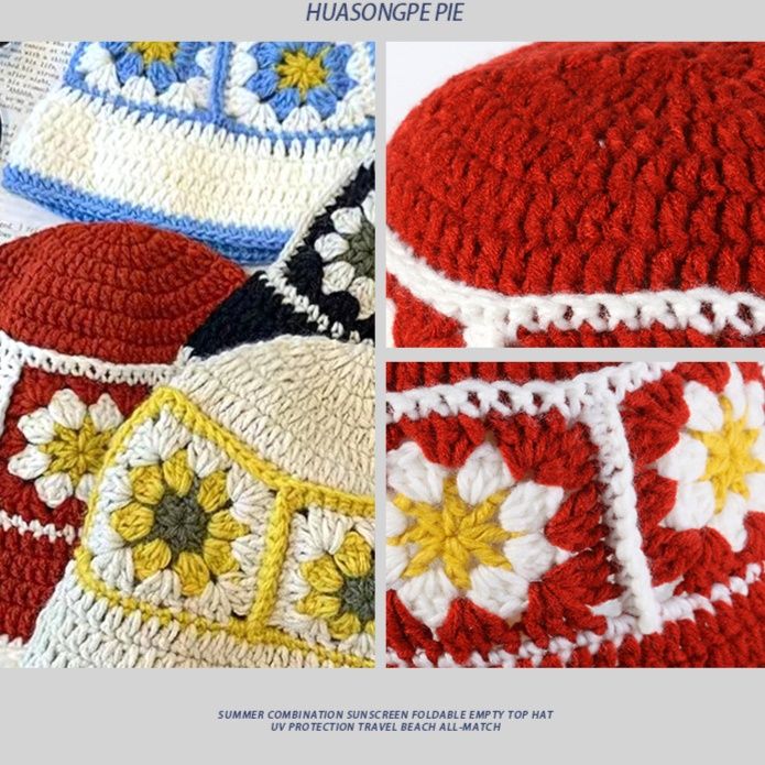 バケットハット 花モチーフ編みバケットハット