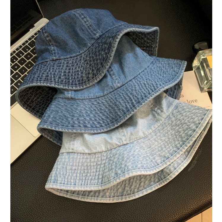 バケットハット ヴィンテージ風デニム生地のつば広バケットハット