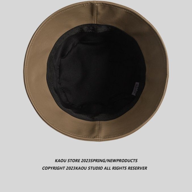 バケットハット 上質な本革仕立て　シンプル　バケットレザー調バケットハット