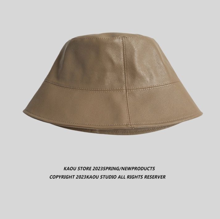 バケットハット 上質な本革仕立て　シンプル　バケットレザー調バケットハット