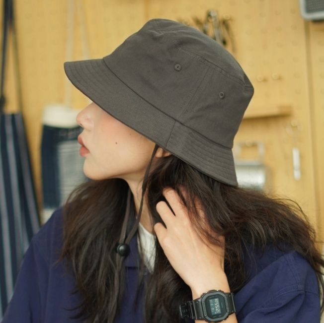 バケットハット 子供～大きめ大人サイズ　シンプル風合い 紐付きバケットハット