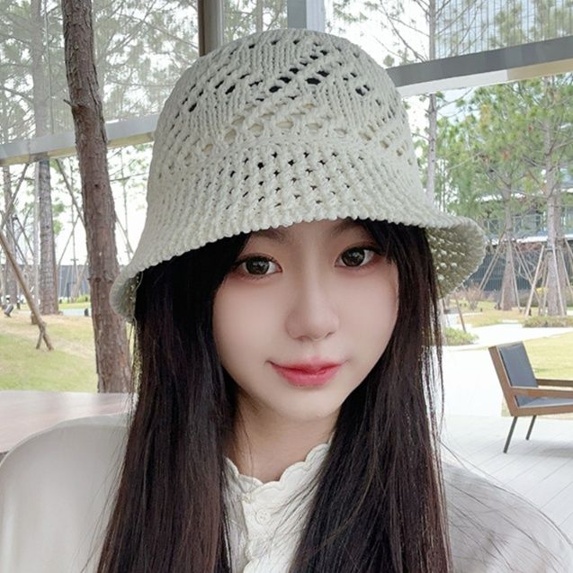 バケットハット 透かし編みレース模様のつば付き帽子