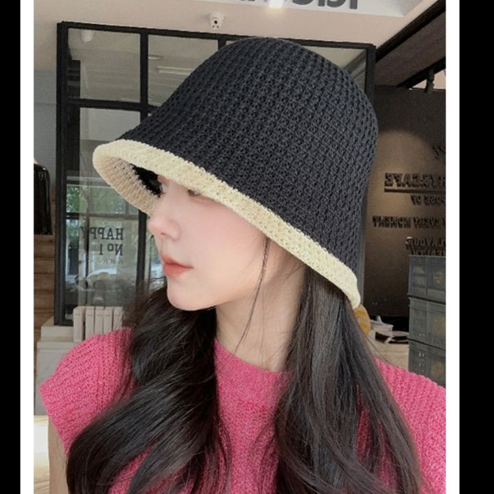 バケットハット 縁取りデザイン 透かし編みバケットハット