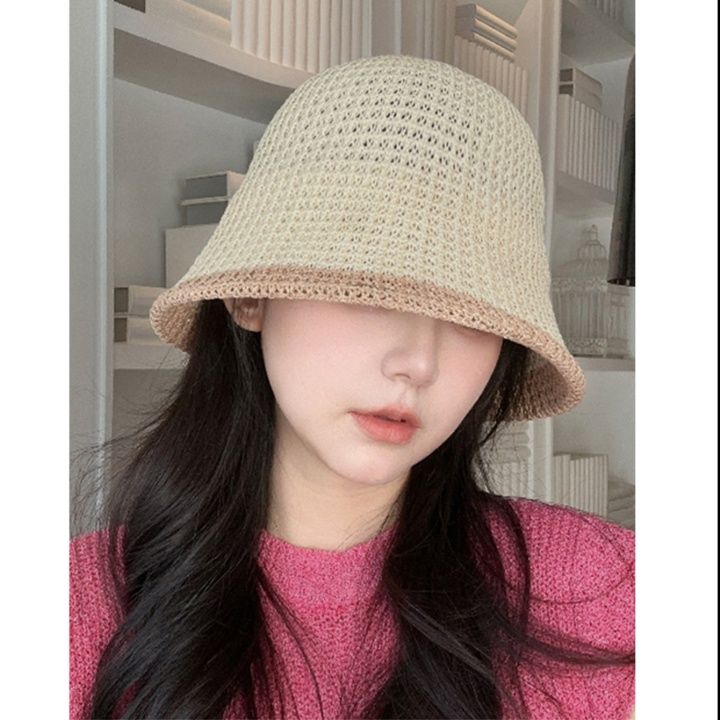 バケットハット 縁取りデザイン 透かし編みバケットハット