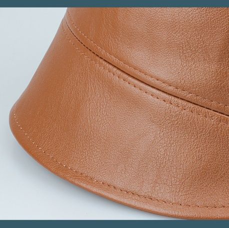 バケットハット 上質な本革風仕立て シンプルバケットハット