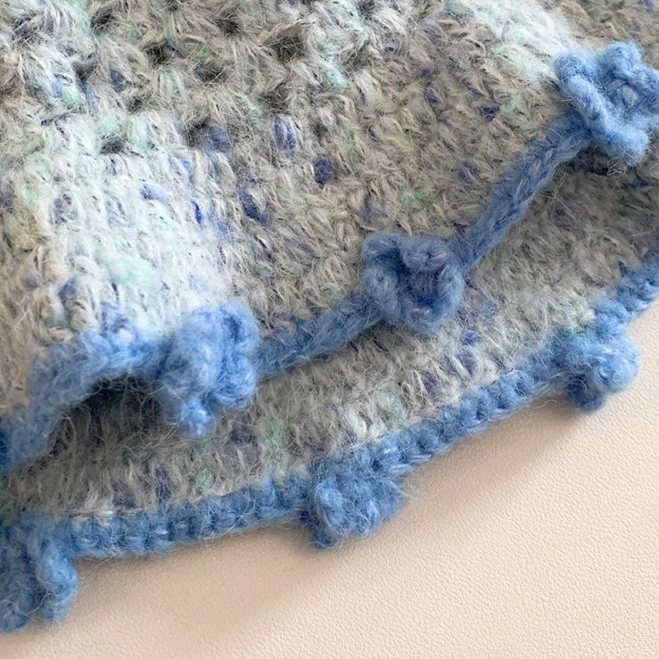 バケットハット ふわふわ波 ウェーブ 縁取り 手編みバケットハット