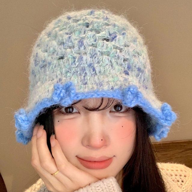 バケットハット ふわふわ波 ウェーブ 縁取り 手編みバケットハット