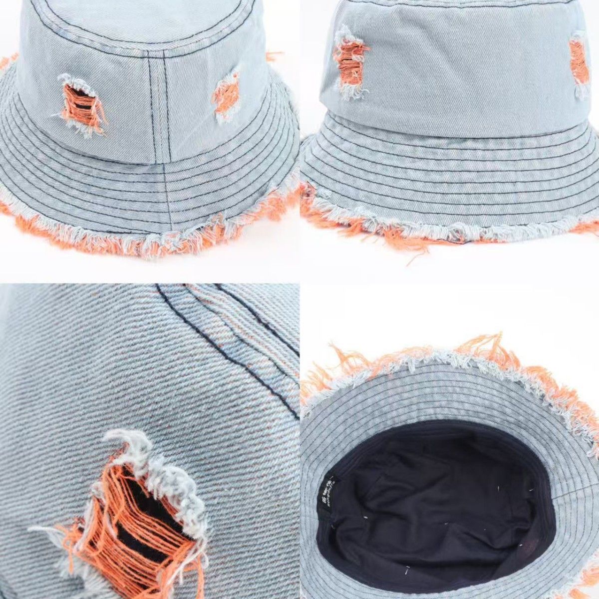 バケットハット  フリンジ加工 ダメージデニム デニムバケットハット