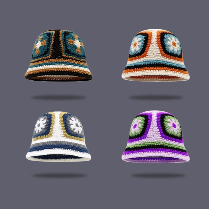 バケットハット 甘美な雪花モチーフ 手編みバケットハット