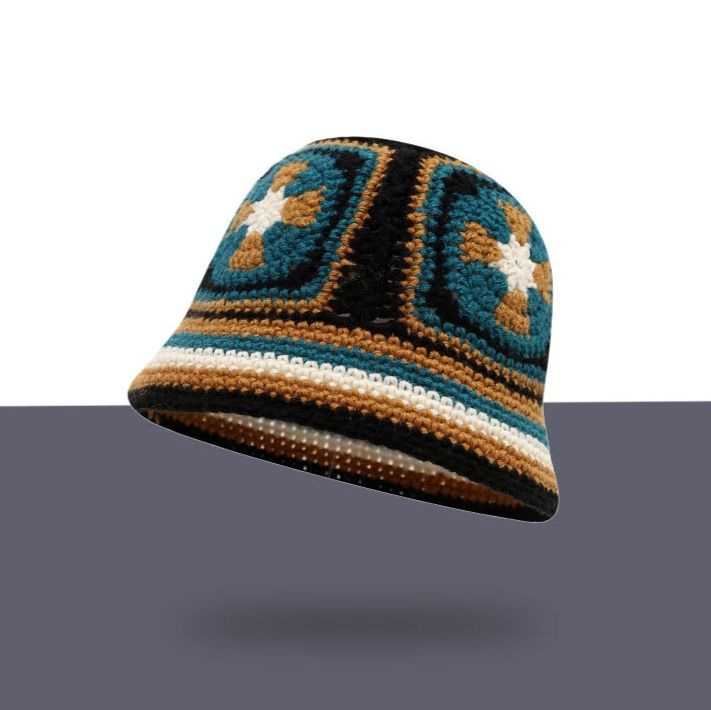 バケットハット 甘美な雪花モチーフ 手編みバケットハット