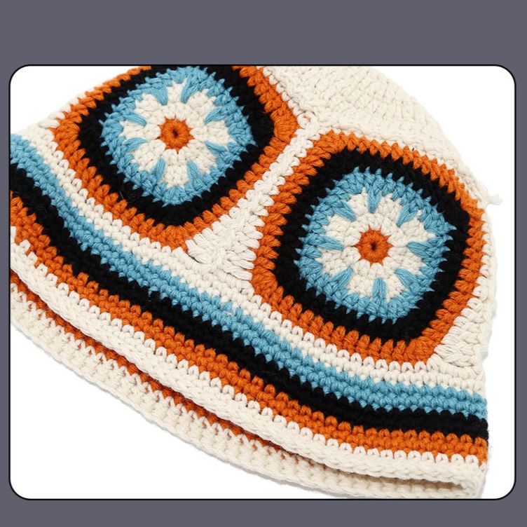 バケットハット 甘美な雪花モチーフ 手編みバケットハット