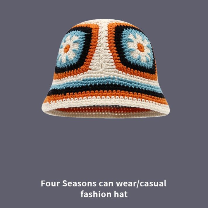 バケットハット 甘美な雪花モチーフ 手編みバケットハット