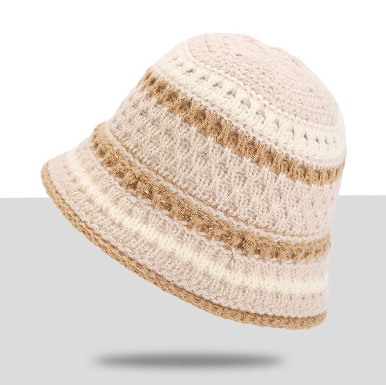 バケットハット マルチボーダー 編み込み 編み物バケットハット