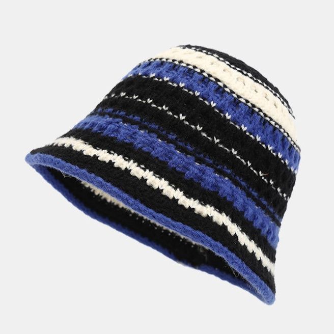 バケットハット マルチボーダー 編み込み 編み物バケットハット