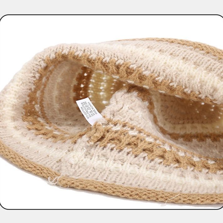 バケットハット マルチボーダー 編み込み 編み物バケットハット