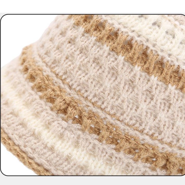 バケットハット マルチボーダー 編み込み 編み物バケットハット