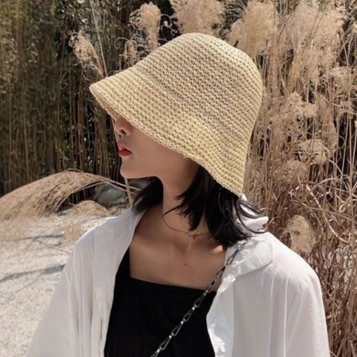 バケットハット 透かし編みが美しい 手編みバケットハット