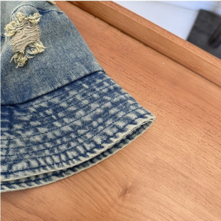 バケットハット ダメージ加工千鳥格子切替デニムバケットハット