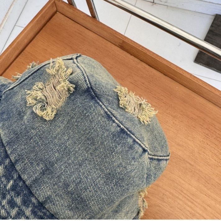 バケットハット ダメージ加工千鳥格子切替デニムバケットハット