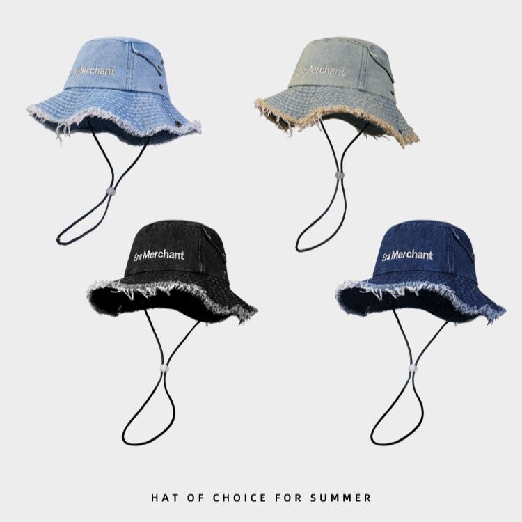 バケットハット ダメージ加工デニム紐付きバケットハット