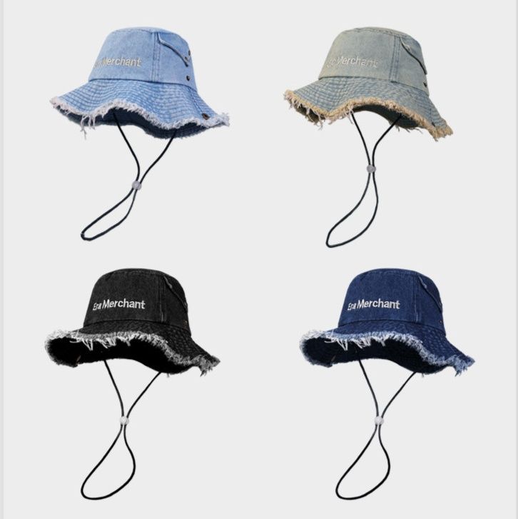 バケットハット ダメージ加工デニム紐付きバケットハット