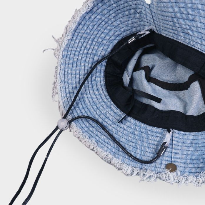 バケットハット ダメージ加工デニム紐付きバケットハット