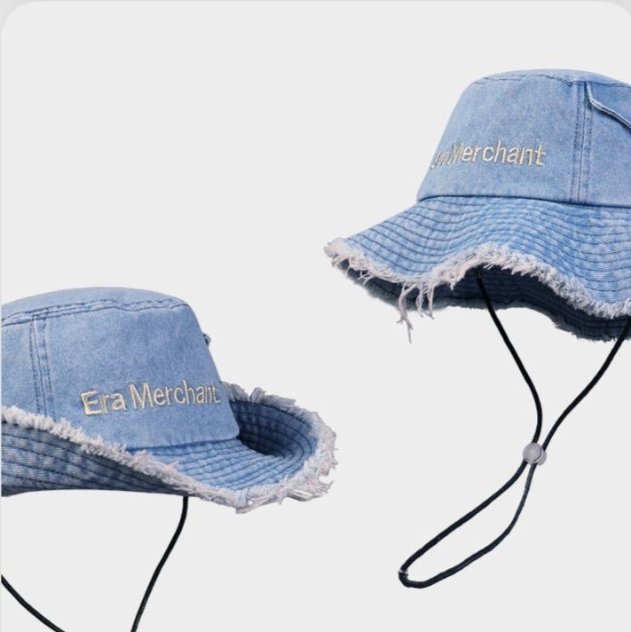 バケットハット ダメージ加工デニム紐付きバケットハット