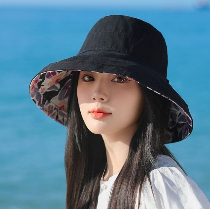 バケットハット 両面使える花柄リバーシブル紐付きバケットハット