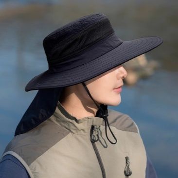 バケットハット 紫外線防止つば広メッシュ切替バケットハット紐付き