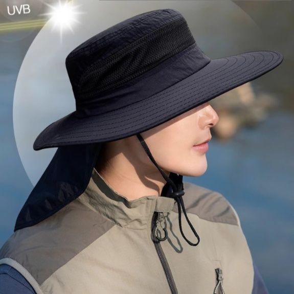 バケットハット 紫外線防止つば広メッシュ切替バケットハット紐付き