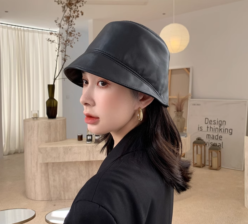 バケットハット 本皮仕立て シンプルバケットハット