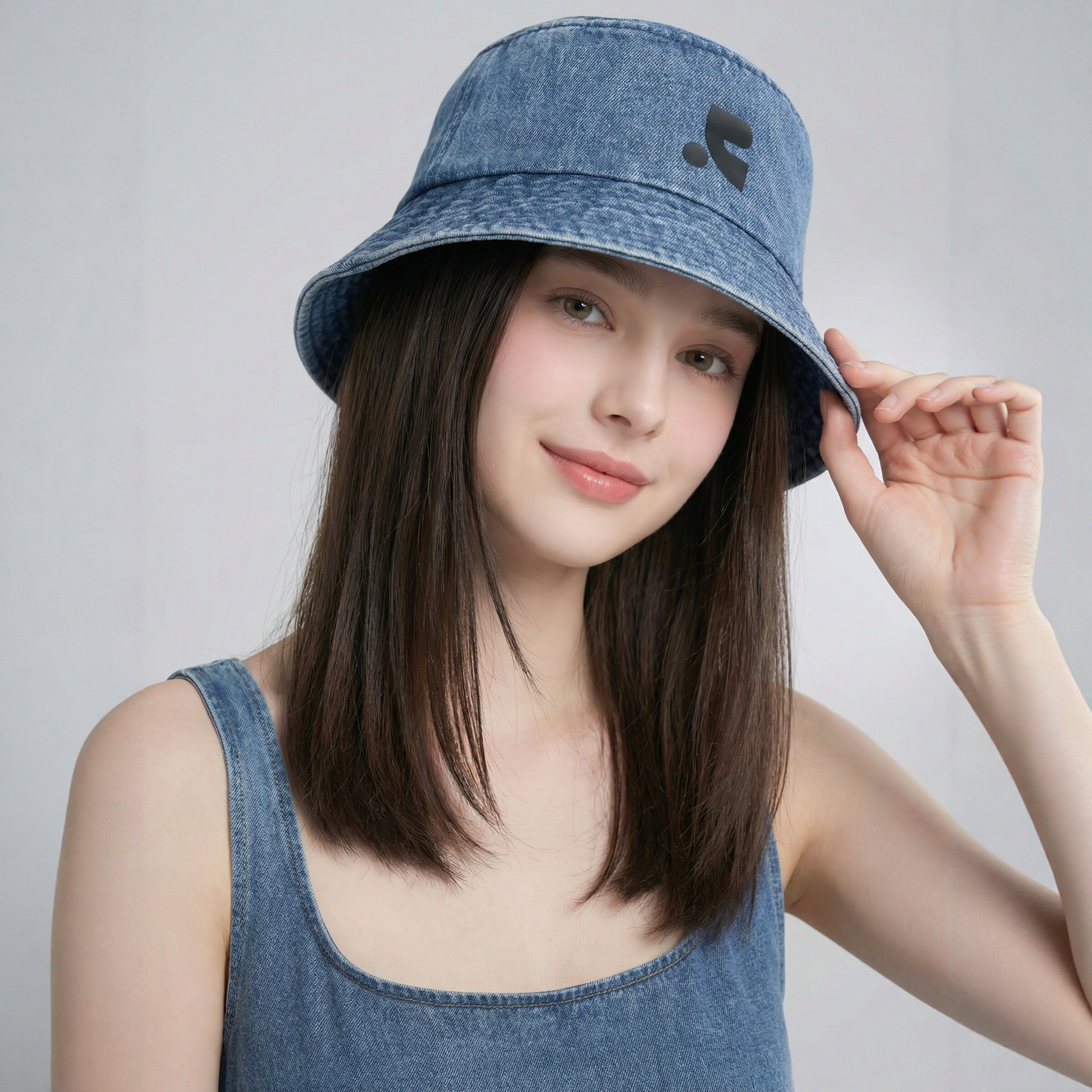 バケットハット ワンポイント刺繍デニムバケットハット