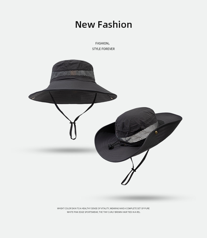 バケットハット 多機能アウトドア対応紐付きつば広帽子
