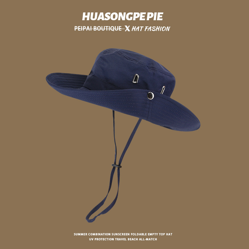 バケットハット 紐付きつば広バケットハット日除け機能性帽子