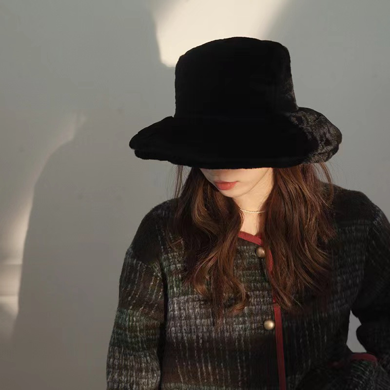 バケットハット ファー素材バケット帽子レディース秋冬防寒小顔効果