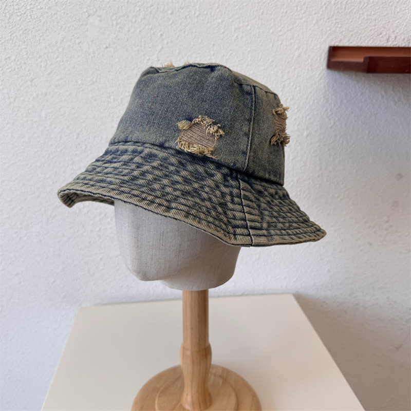 バケットハット ダメージ加工千鳥格子切替デニムバケットハット