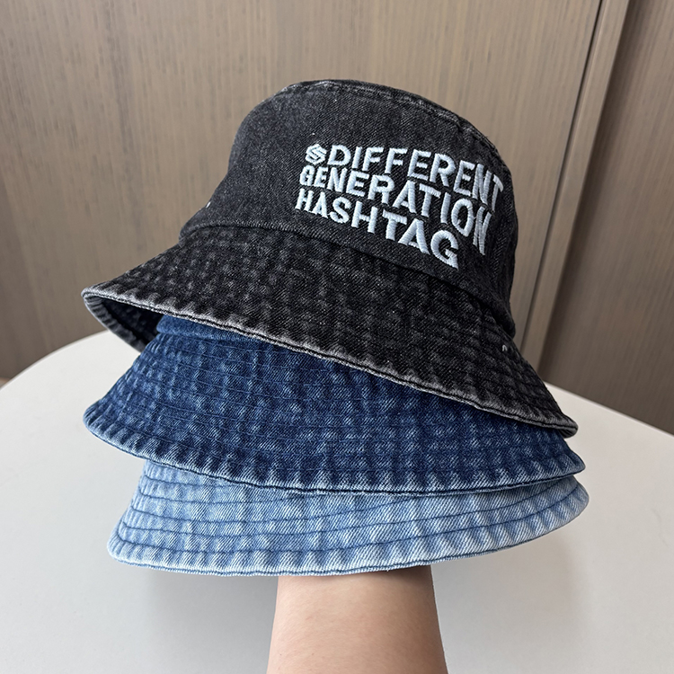 バケットハット バケットハット 刺繍入り世代メッセージデニムハット
