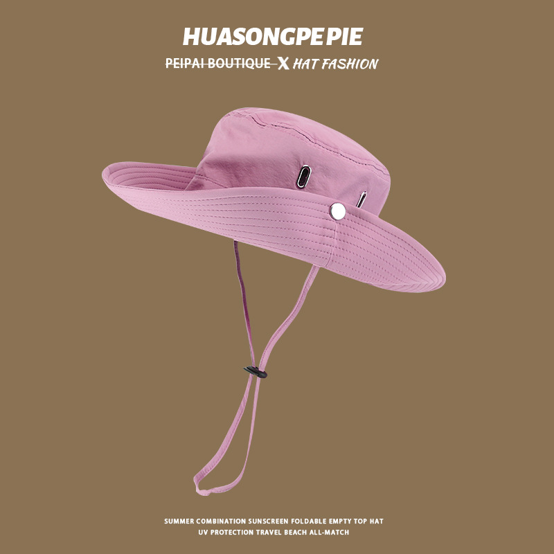 バケットハット 紐付きつば広バケットハット日除け機能性帽子