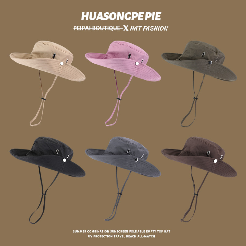 バケットハット 紐付きつば広バケットハット日除け機能性帽子