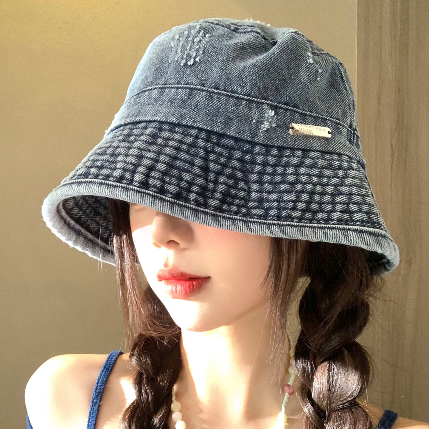 バケットハット ダメージ加工デニムバケットハット金具付き