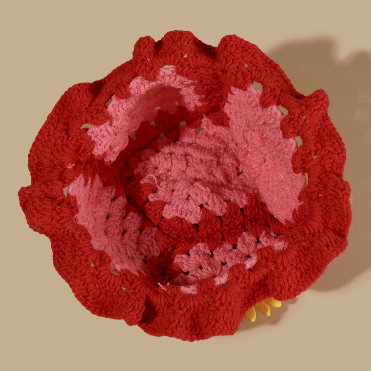 バケットハット 手編みひまわり模様のかぎ針バケットハット