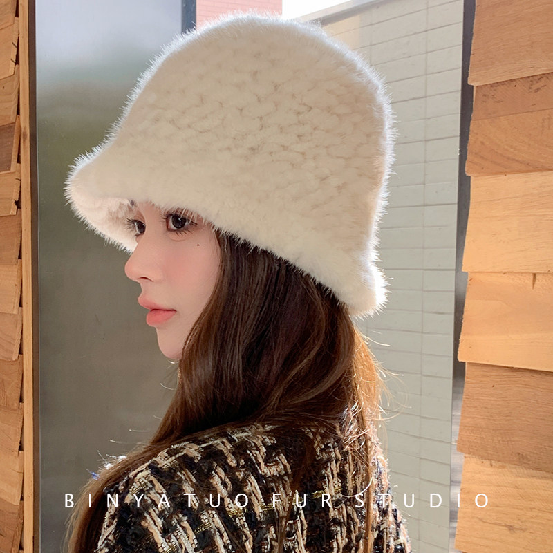 バケットハット ふわふわミンクファー 冬用バケットハット