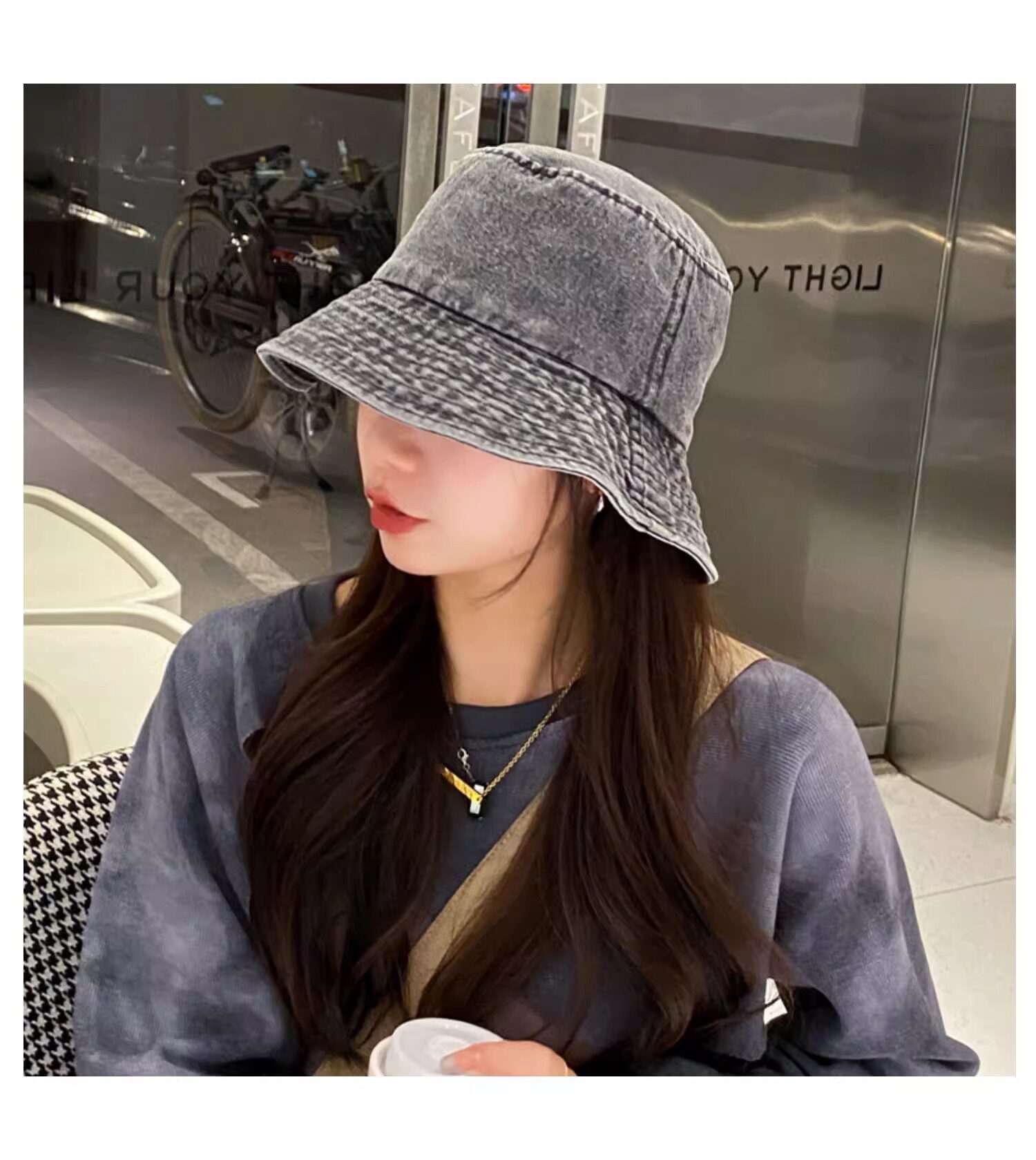 バケットハット 爽やかデニム素材のシンプルバケットハット